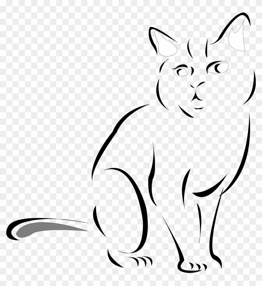Black And White Cat Drawingcat Line Drawings Clipart - Black And White Cat Drawing - Png Download #1490967