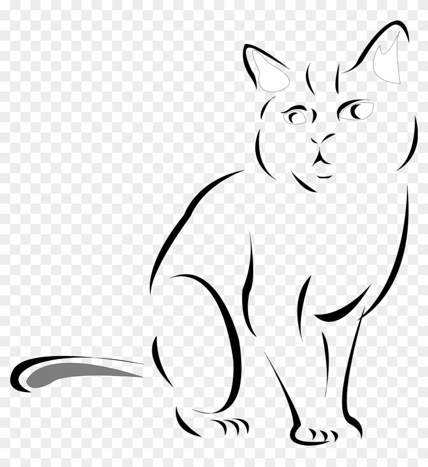 Black And White Cat Drawingcat Line Drawings Clipart - Black And White Cat Drawing - Png Download