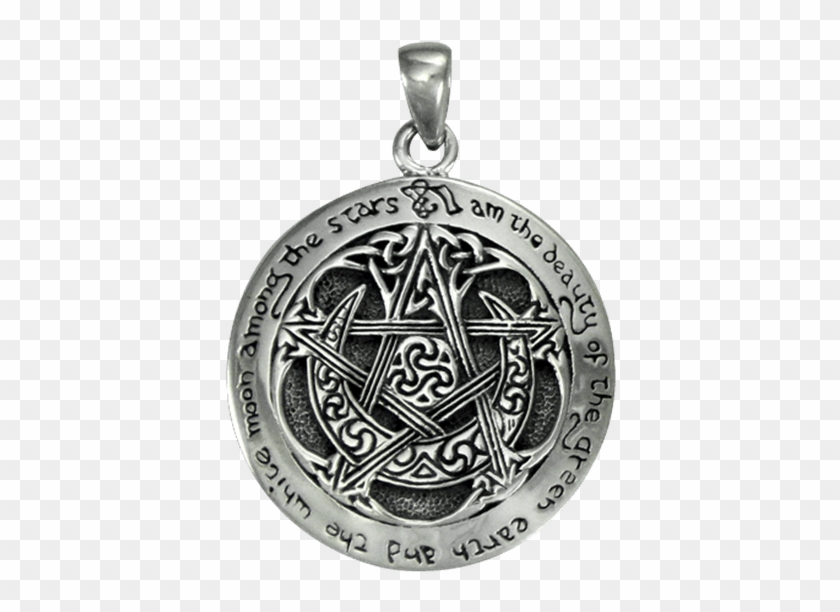 Inscribed Silver Crescent Moon Pentacle Pendant - Crescent Moon Pentagram Clipart