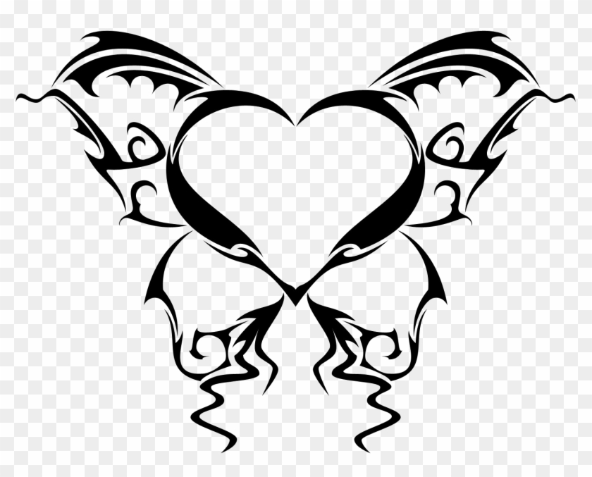 Wings Tattoo Png Picture - Wing Heart Butterfly Tattoo Clipart