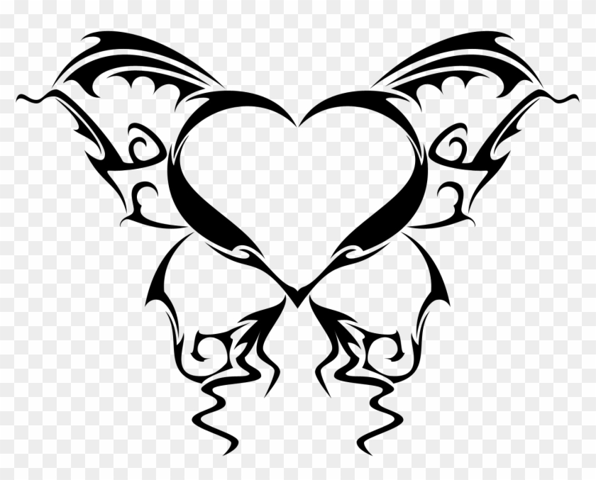 Wings Tattoo Png Picture - Wing Heart Butterfly Tattoo Clipart #1492886