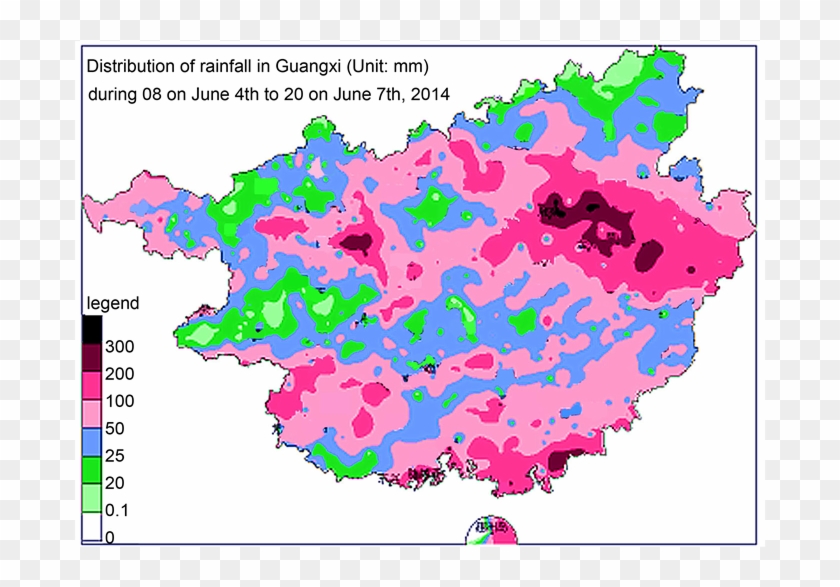 Distribution Of Rainfall In Guangxi During 08 On June - Map Clipart