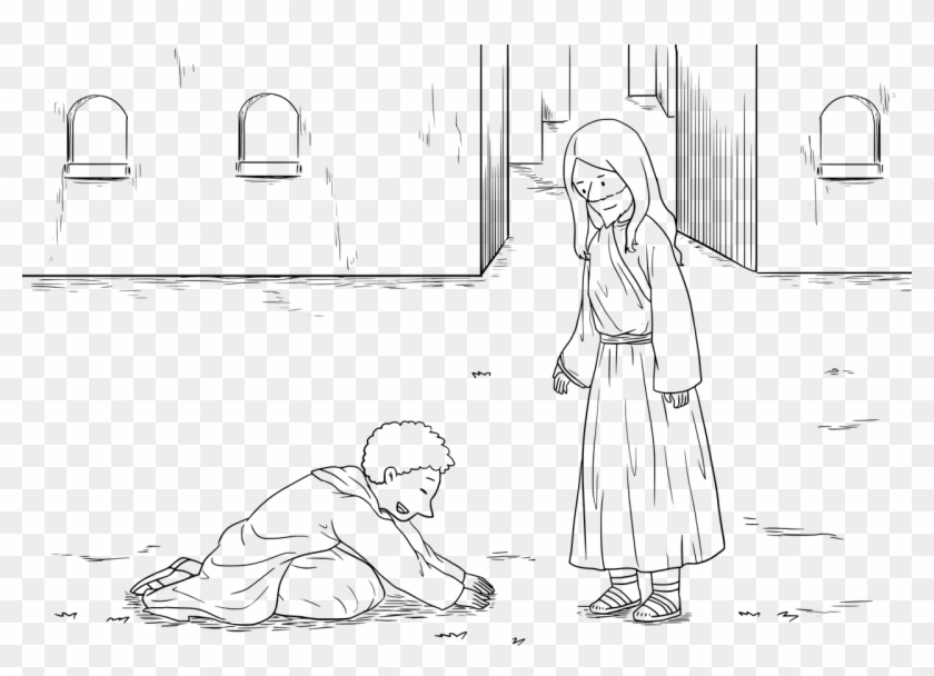 Bible Jesus Religion - Jesus Heals A Leper Black And White Clipart #1495143