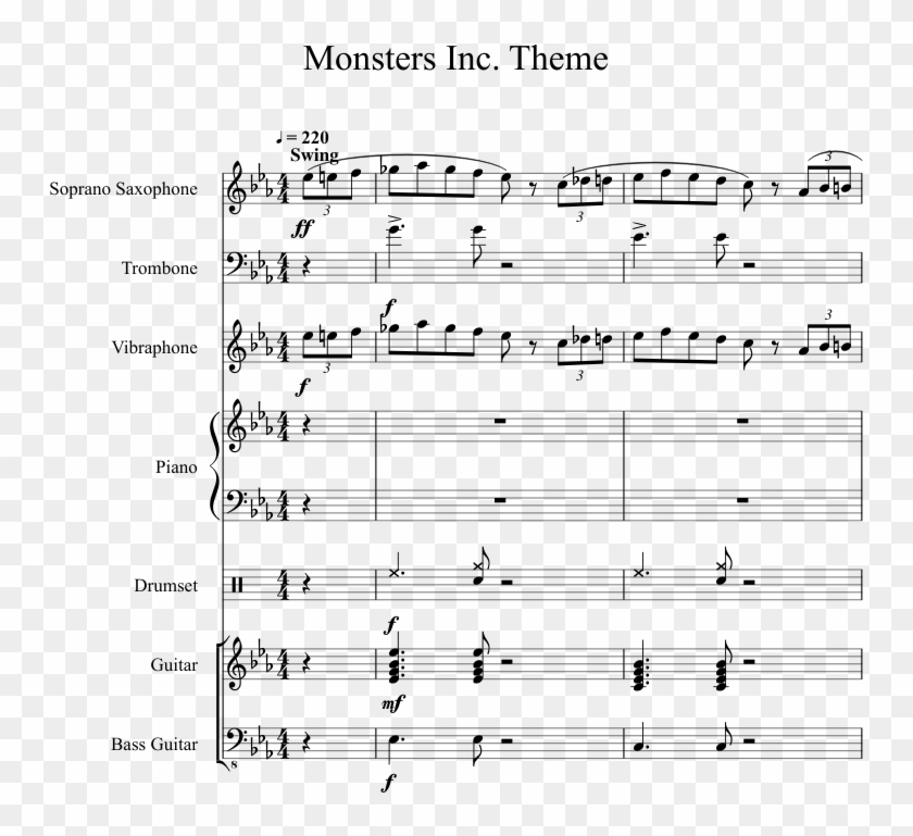 Theme Sheet Music 1 Of 29 Pages - Monsters Inc Theme Vibraphone Clipart