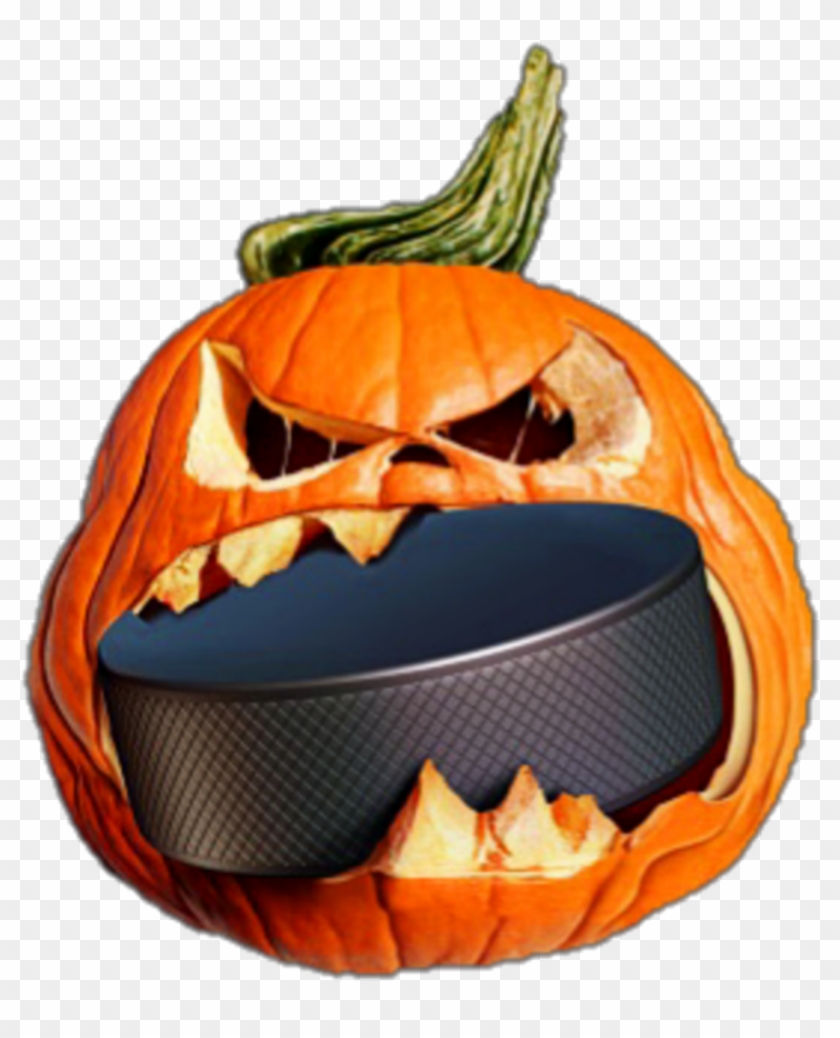 Pumpkin Hockey Puck Jackolantern - Hockey Pumpkin Clipart #1499660
