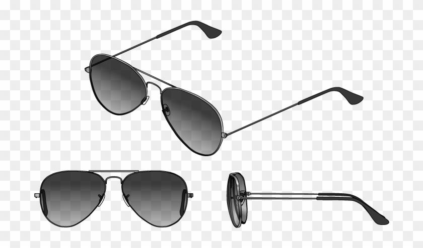 Three Views Of Aviator Glasses - Monochrome Clipart #152392