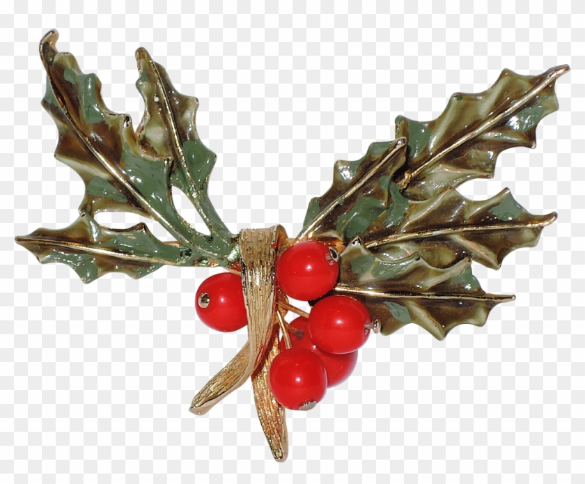 Hattie Carnegie Signed Holly & Berries Sprig Christmas - Christmas Ornament Clipart #152727