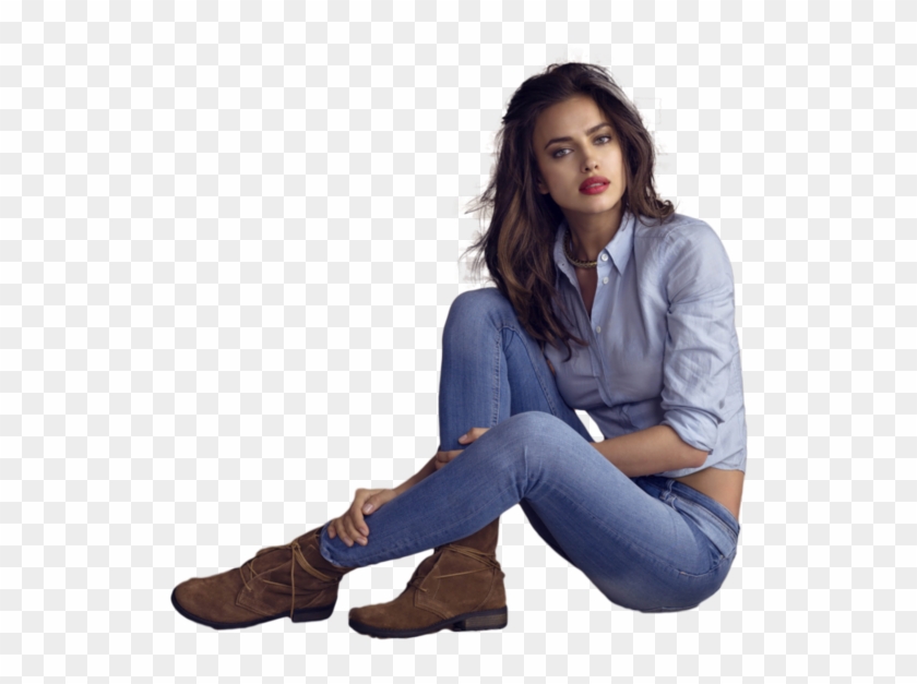 Girl In Blue Jeans Sitting - Irina Shayk Png Clipart