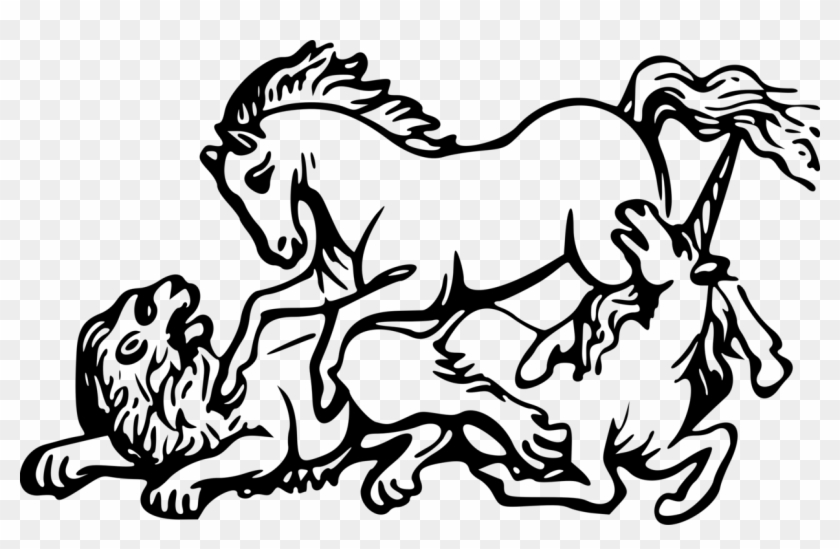 The Lion And The Unicorn Horse Drawing - Lion And Unicorn Clipart