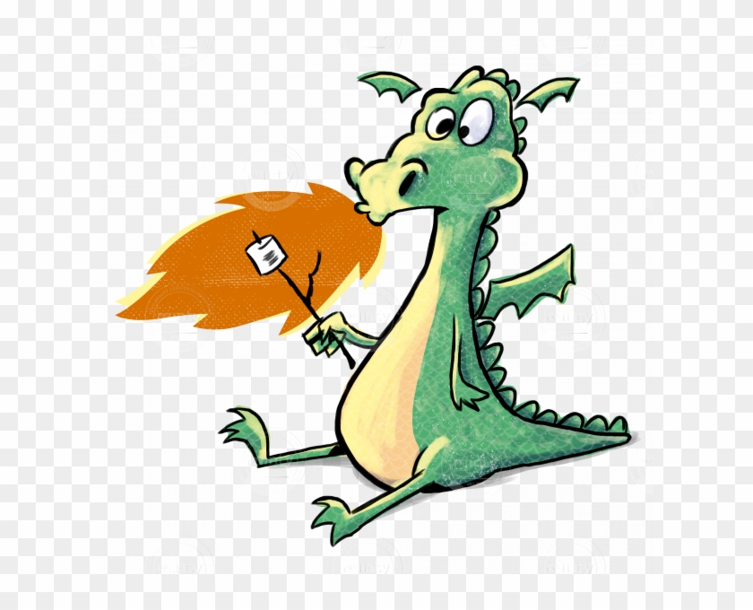 A Fun Dragon Seated Baking A Marshmallow With His Own - Dragon Roasting Marshmallows Clipart