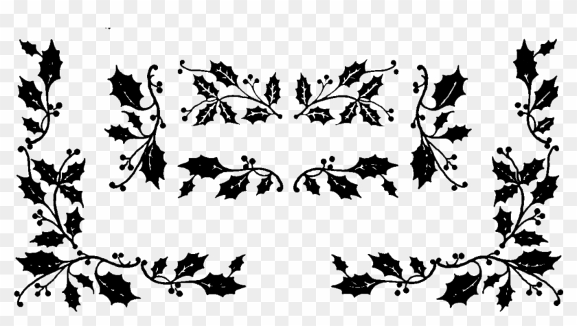 Clip Freeuse Old Designs Patterns Holly Border Frame - Christmas Holly Clip Art Black And White - Png Download #154792