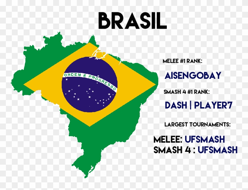 Top 3 Melee, Top 3 Smash 4, Largest Tournaments - Brazil Flag Shaped As Brazil Clipart #155610