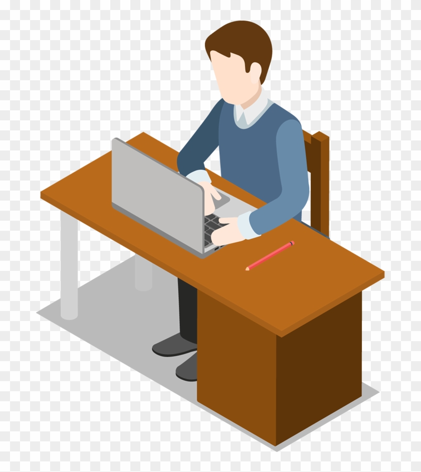 Man At Desk Png Transparent Images Pluspng - Man With Laptop Cartoon Png Clipart