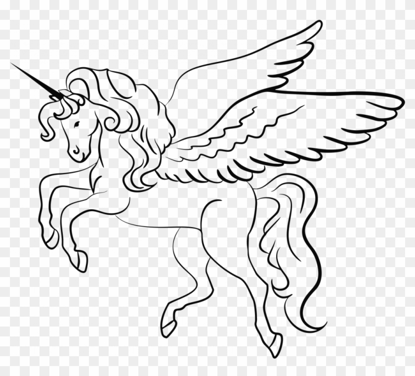 Drawn Unicorn Wing - Unicorn Line Art Clipart