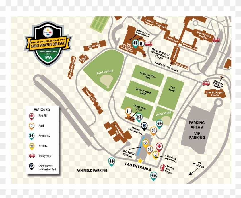 Steeler Training Camp Map - Rooney Hall Saint Vincent College Clipart #1503191