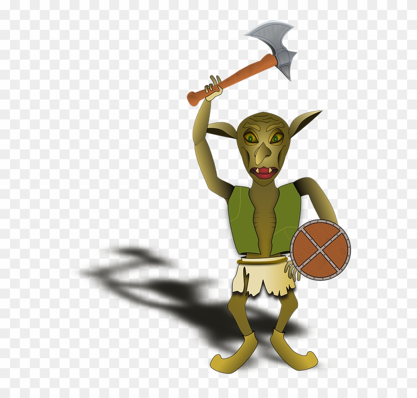 Axe Fantasy Goblin Monster Shield Warrior - Goblin Cartoon Png Clipart #1504996