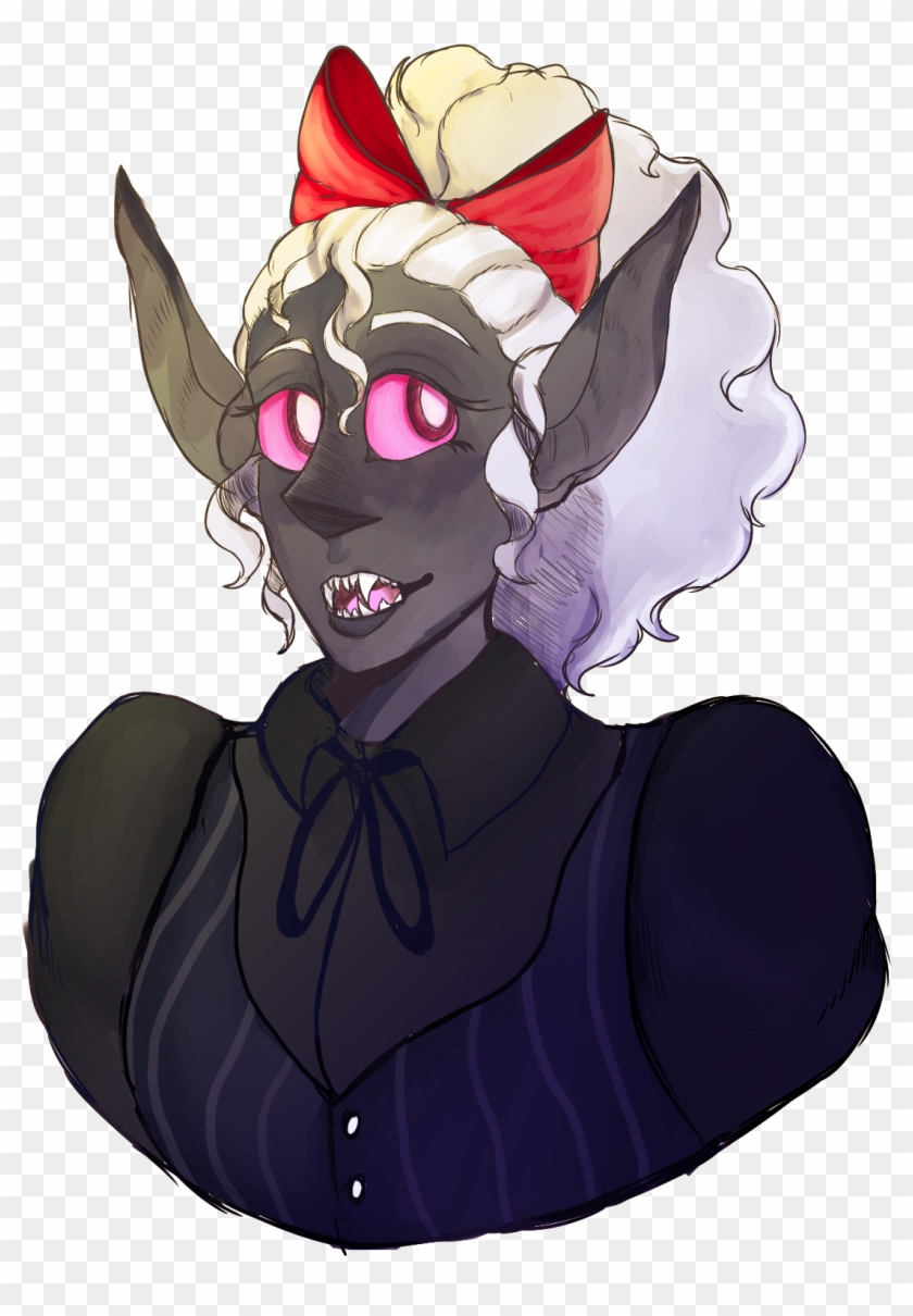 A Bust Drawing Of Ren, A Drow With Dark Lilac Skin - Cartoon Clipart #1505034