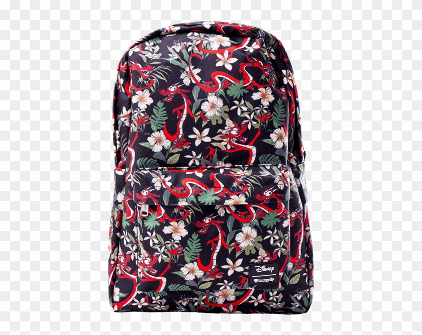 Mulan Mushu Black Floral Loungefly Backpack - Backpack Mushu Clipart #1505491