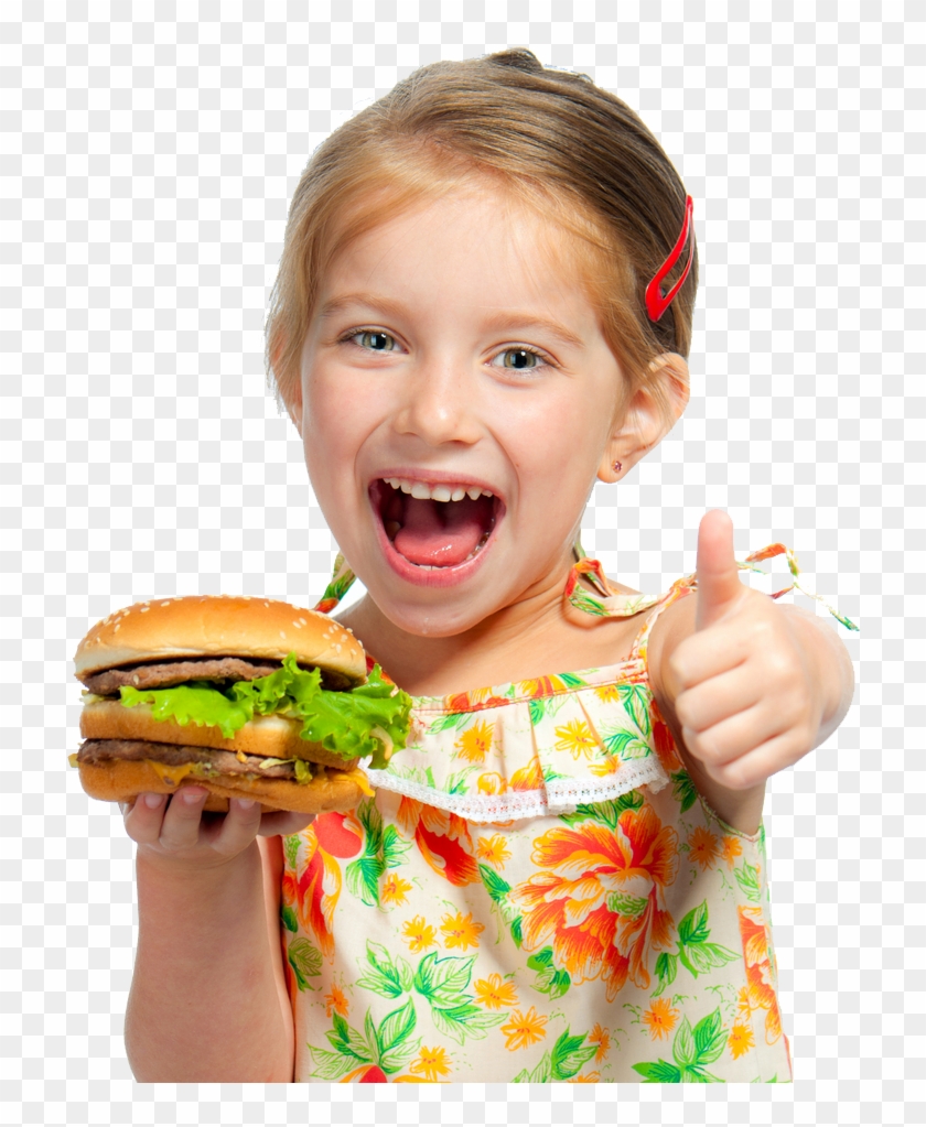 Girl Eating Chicken - Child Eating Burger Clipart