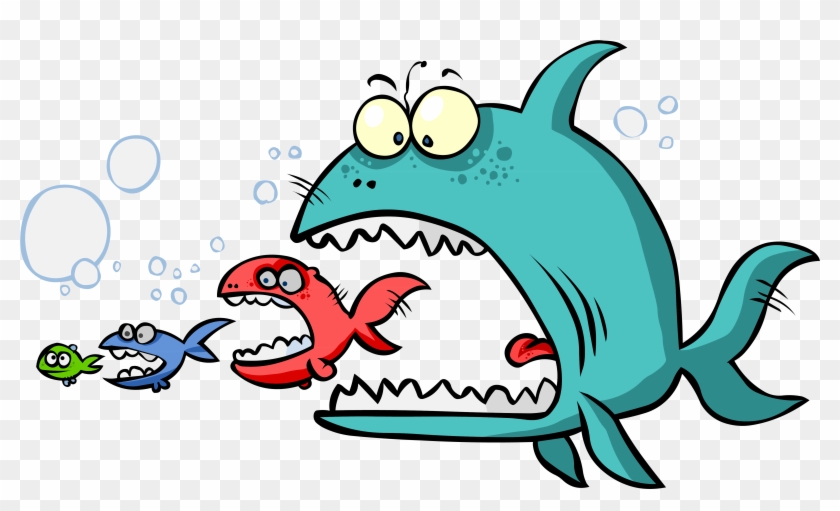 Fish Eating Food Clip Art - Big Fish Eat Smaller Fish - Png Download #1509829