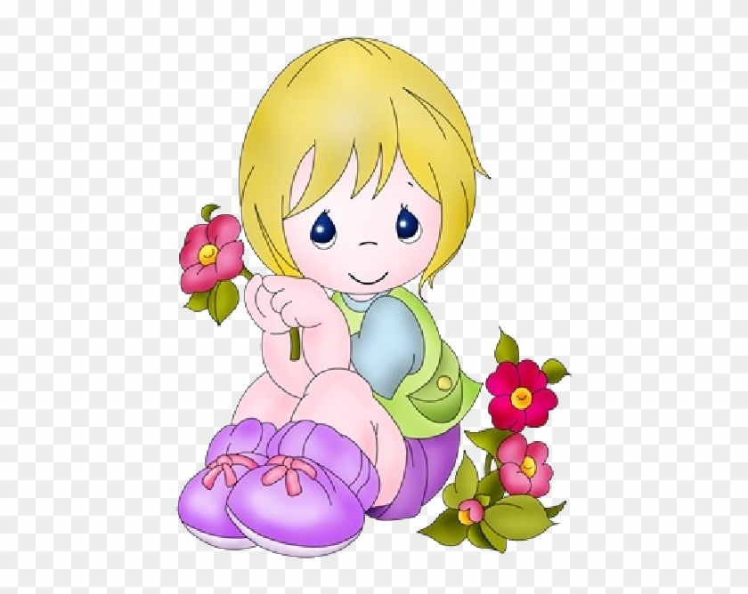 Funny - Cute Cartoon Images Girls With Flowers Clipart