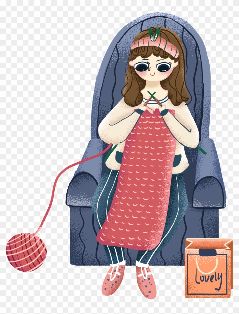 Painted Illustration Sofa Girl Png And Psd - Cartoon Clipart #1512472