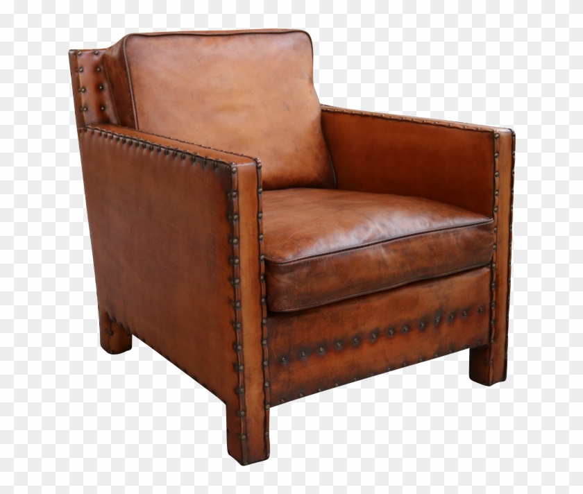 Nail Head Arm Chair In Distressed Leather - Club Chair Clipart #1515396
