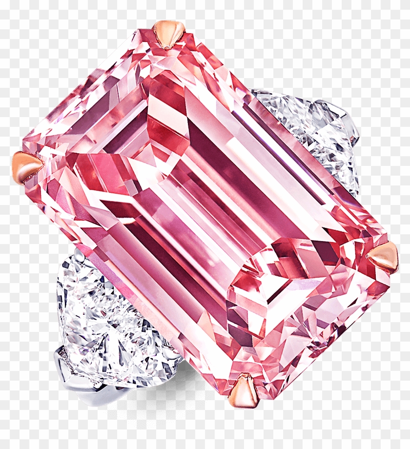 A Graff Emerald Cut Pink Diamond Ring With Heart Shape - Pink Diamond Ring Emerald Clipart #1518285