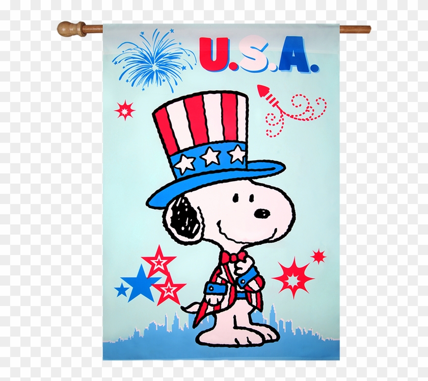 Patriotic Peanuts Usa House Flag - Snoopy Usa Clipart