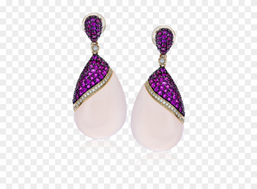 Zeghani 14k Yellow Gold Diamond, Pink Sapphire And - Earrings Clipart