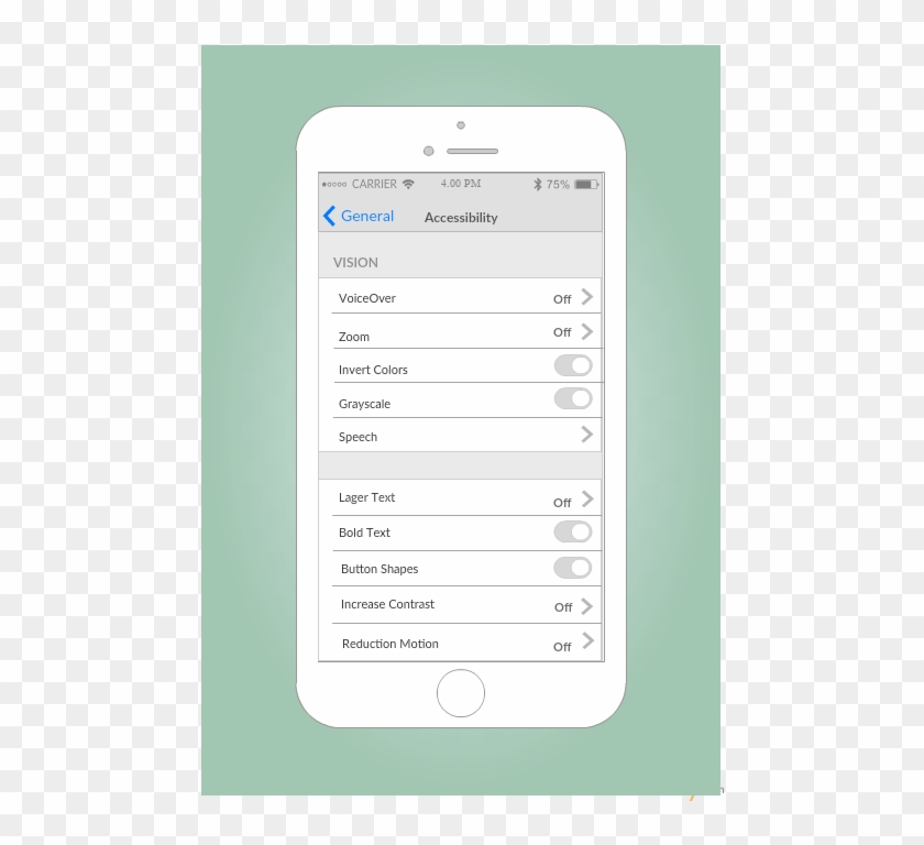 Iphone Accessibility Settings Screen Mockup - Ios Settings Screen Design Clipart #1520649