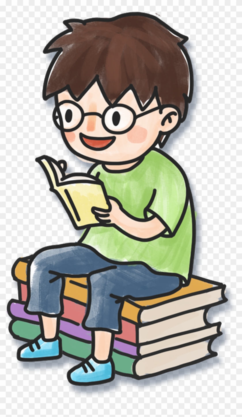 Hand Drawn Cartoon Boy Reading Book Decoration Png Clipart
