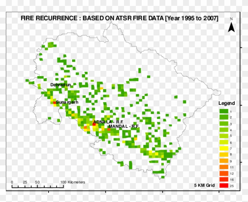 Map Of Reccurrence Of Fire In Uttarakhand State - Map Clipart