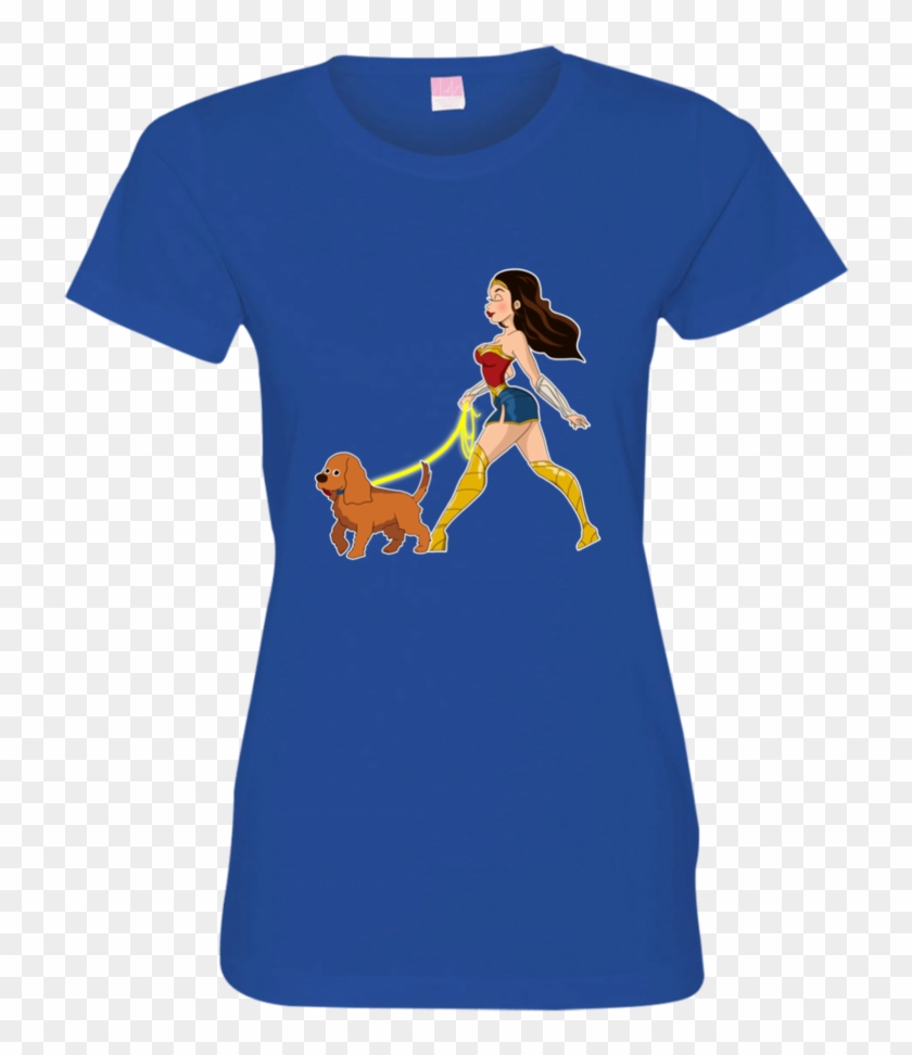 Wonder Woman Walking A Cocker Spaniel 3516 Lat Ladies' - Shirt Clipart