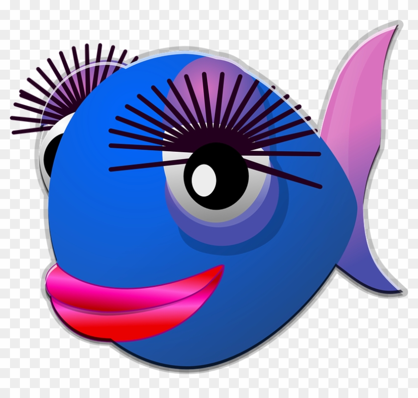 Fish, Female, Stylish, Fashion, Eye-lashes, Cute, Happy - Fish With Eyelashes Clipart #1535611