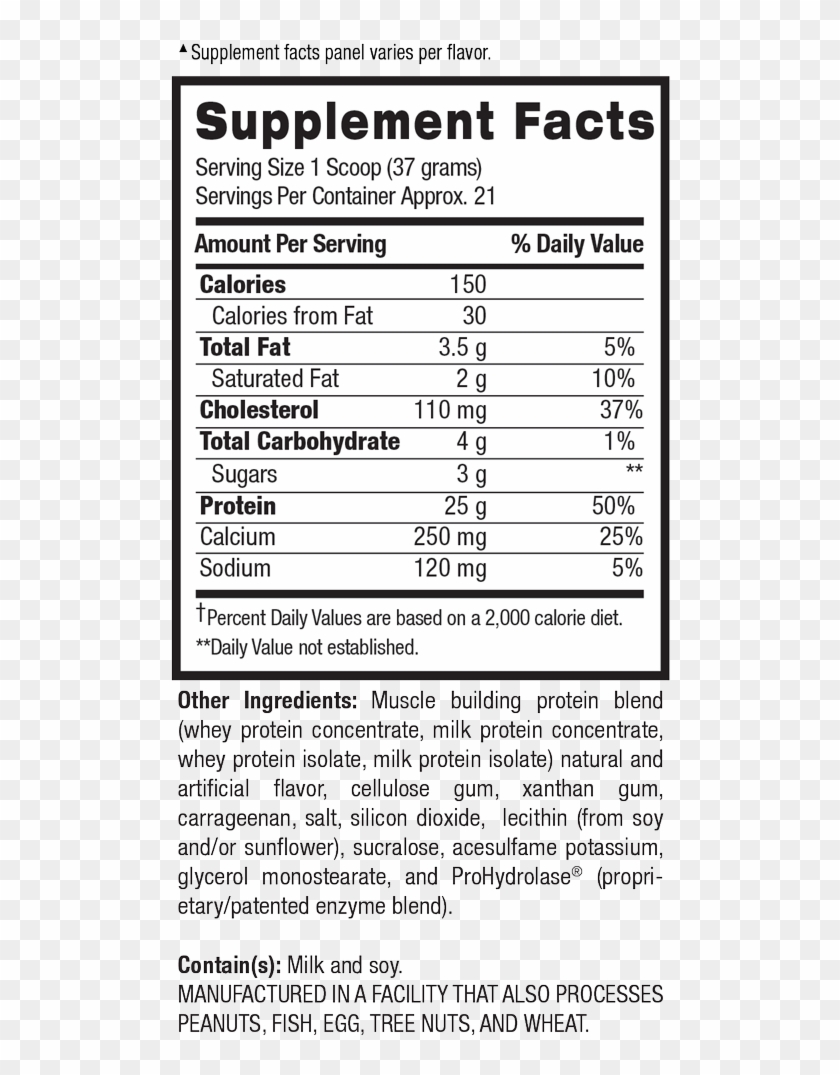 Supplement Facts For Whey Hd - Nutrition Facts Clipart #1537109