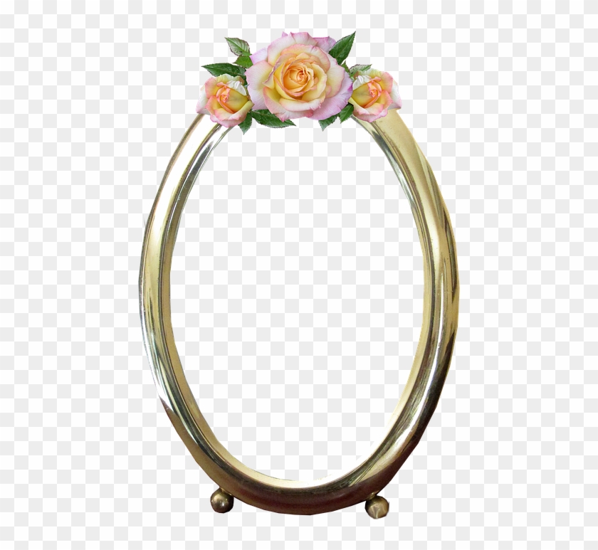 Frame, Oval, Gold, Rose, Decoration - Transparent Background Oval Frame Flower Clipart