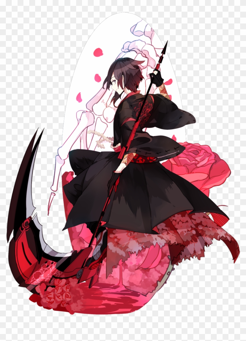 Ruby Rose Rwby Japanese Style Weiss Schnee - Ruby Rose Rwby Flower Clipart
