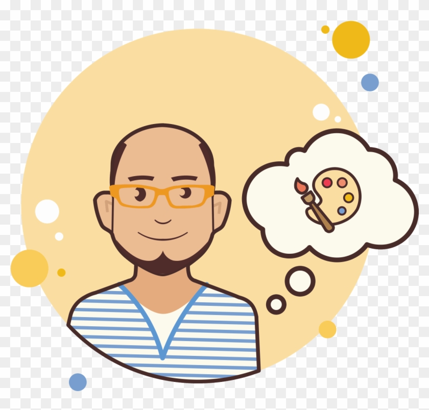 Bald Man With Art Palette Icon - Cartoon Clipart