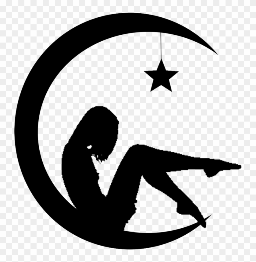 Girl Moon Star Silhouette By Viktoria Lyn - Girl On Moon Silhouette Clipart