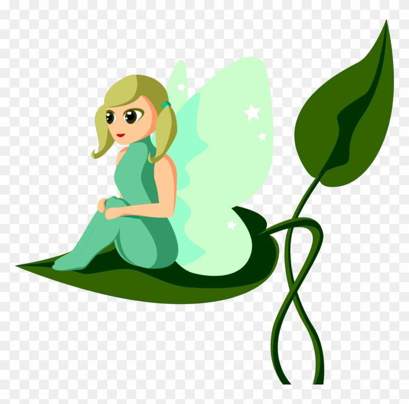 Fairy Tale Drawing Silhouette Pixie - Fairy Sitting On Leaf Clipart
