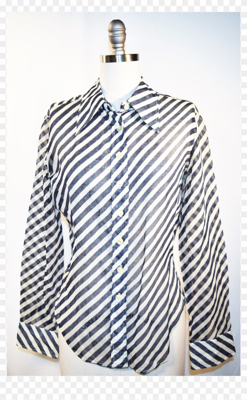Vintage Ellen Tracy Nautical Stripes Diagonal Blue - Blouse Clipart #1554466
