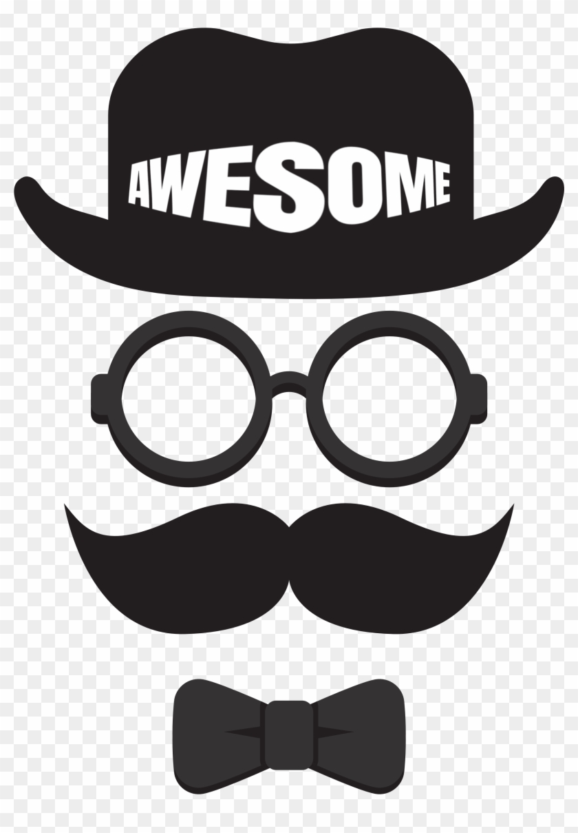 Awesome Face With Cool Glaces, Hat, Beard And Bow Tie Clipart #1554648