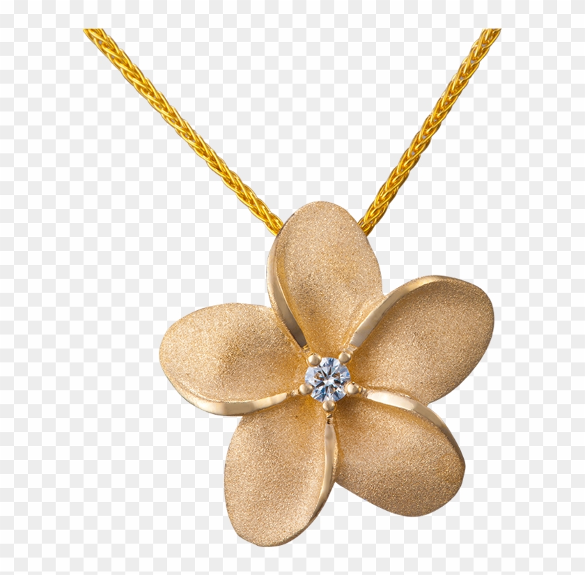 18mm 14k Gold Plumeria Pendant With Diamond - Locket Clipart #1559441