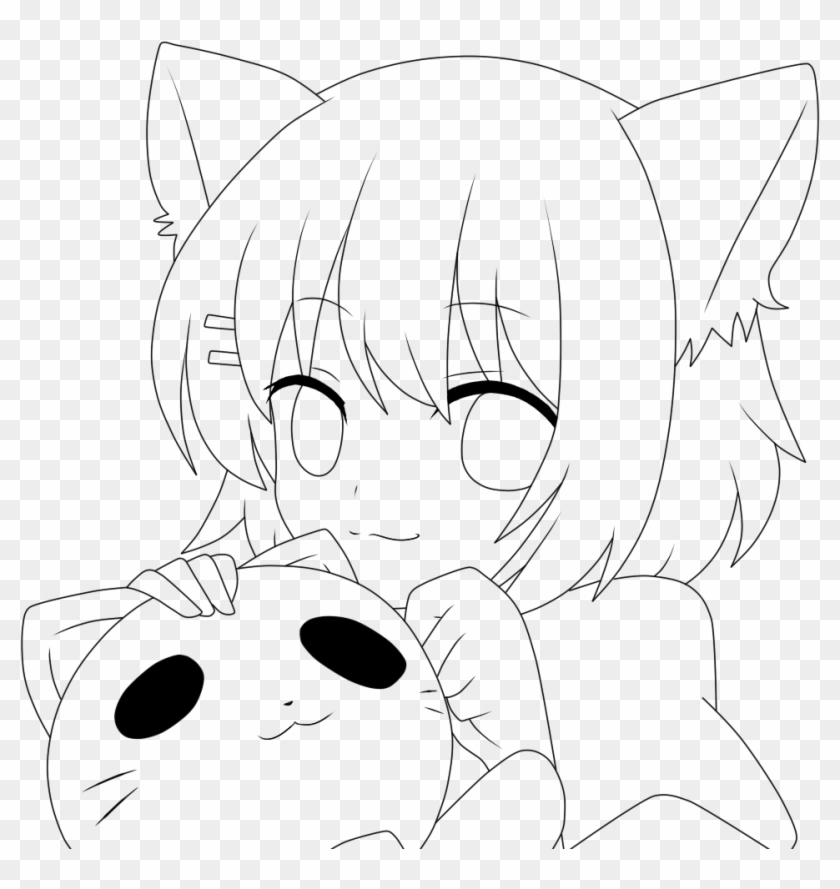 Ear Clipart Neko - Anime Girl With Cat Drawing - Png Download #1559680