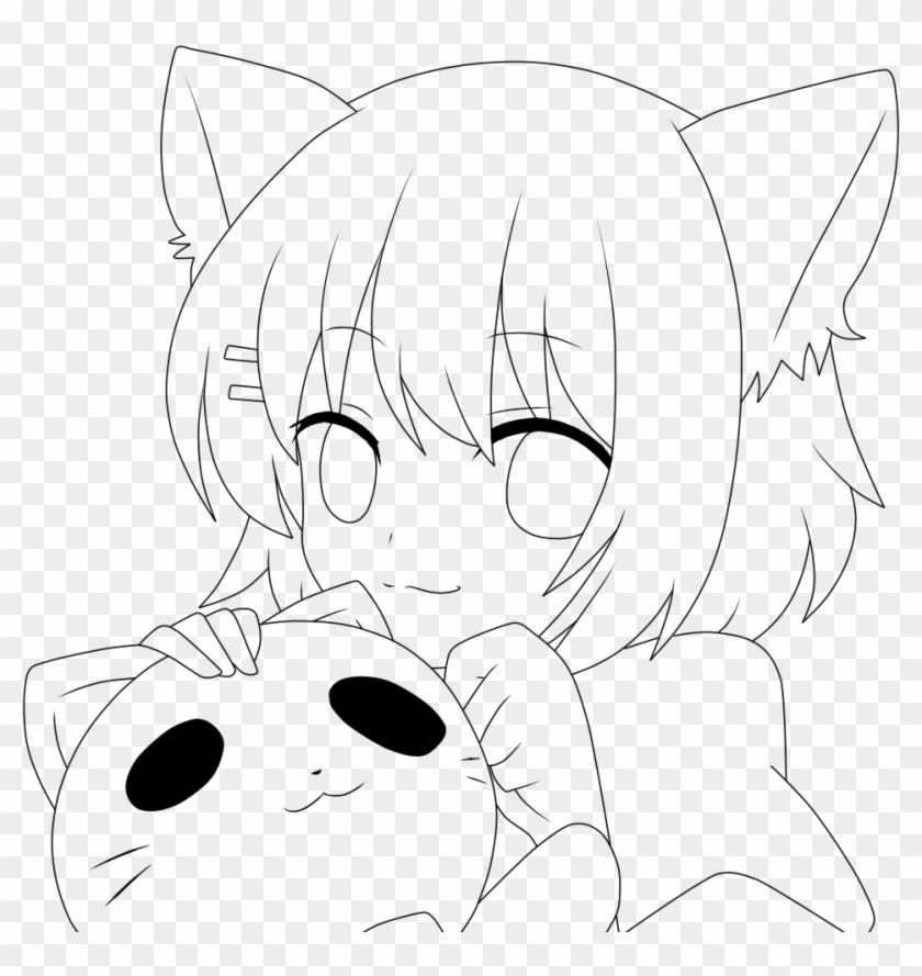 Ear Clipart Neko - Anime Girl With Cat Drawing - Png Download