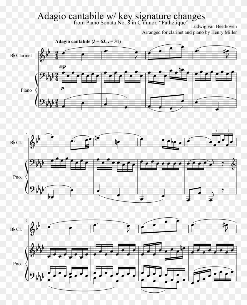Adagio Cantabile For Clarinet And Piano, Key Signature - Natural Piano Sheet Music Imagine Dragons Clipart #1561593