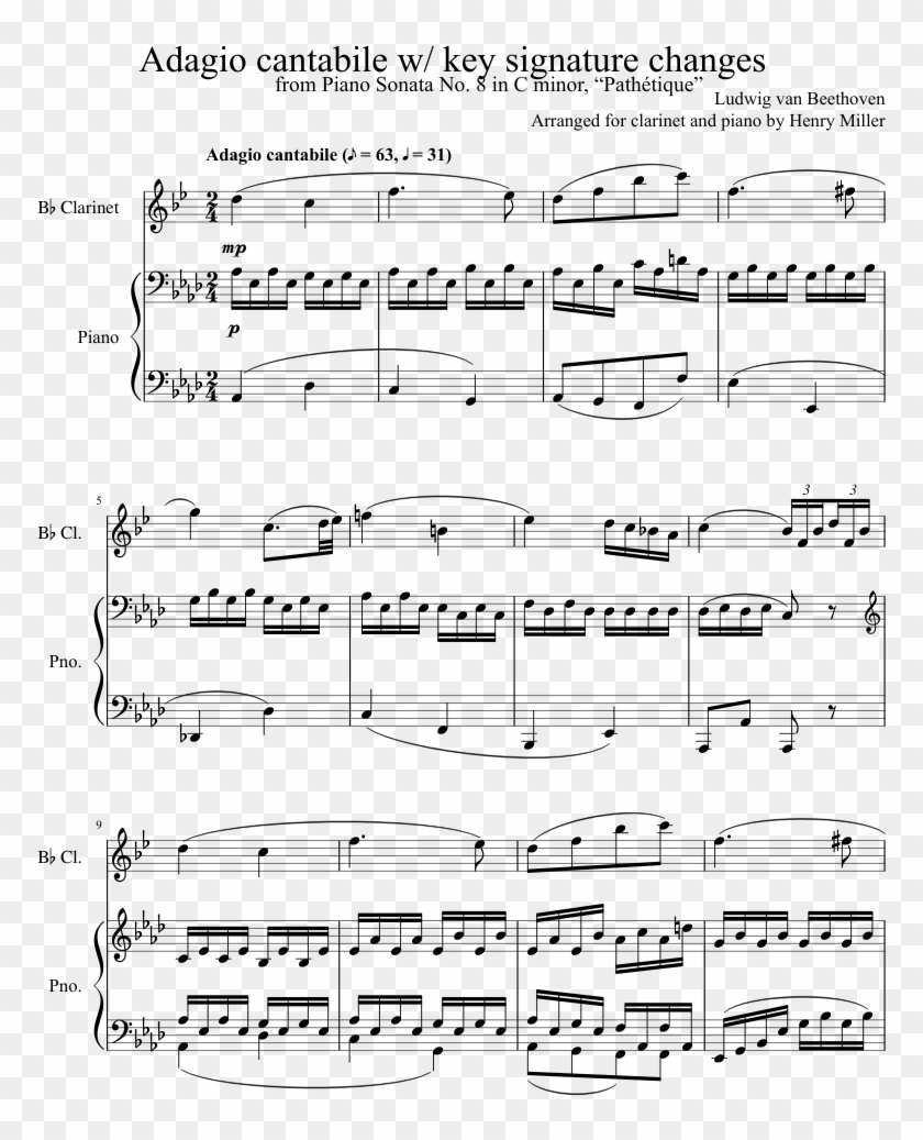 Adagio Cantabile For Clarinet And Piano, Key Signature - Natural Piano Sheet Music Imagine Dragons Clipart