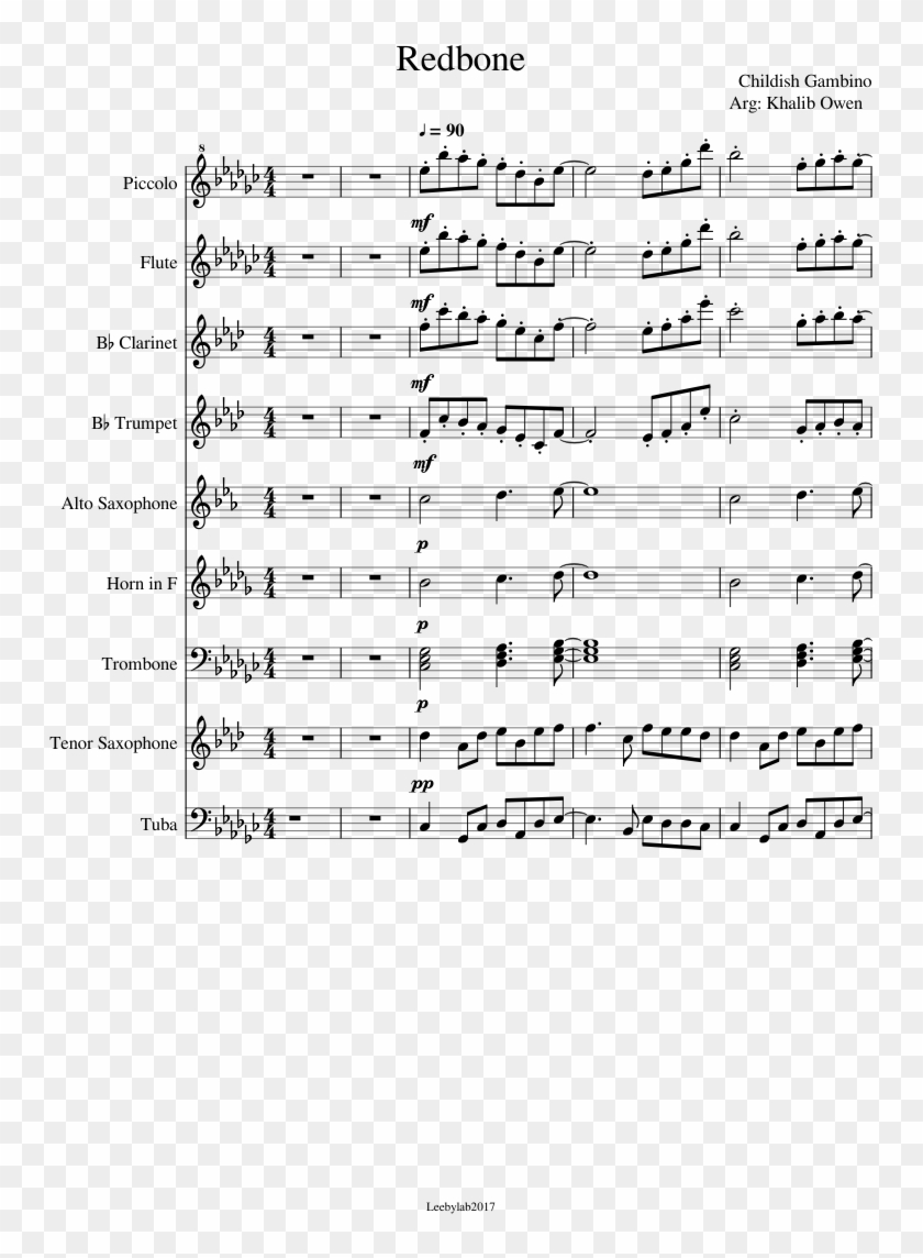 Redbone Sheet Music Composed By Childish Gambino Arg - Mask Off Saxophone Sheet Music Clipart