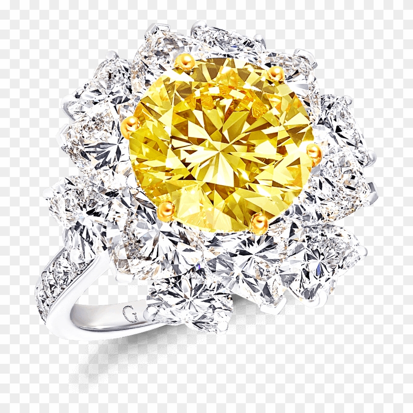 A Graff Ring Featuring A Fancy Vivid Yellow Round Diamond - Pre-engagement Ring Clipart